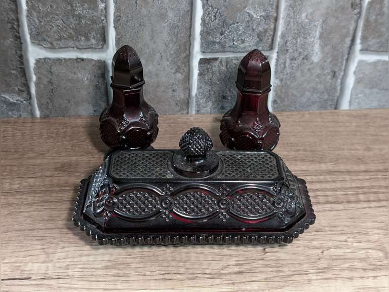 VINTAGE AVON CAPE COD BUTTER DISH AND SHAKERS image