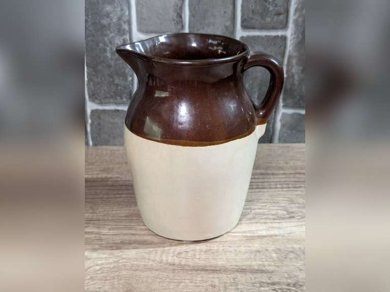 VINTAGE GLAZED POTTERY PITCHER MARKED USA image