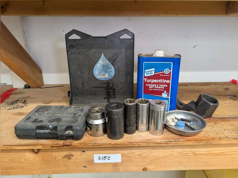 GRIP-TITE SOCKET SET, ASSORTED LARGE SIZE SOCKETS, TURPENTINE, AND MORE image