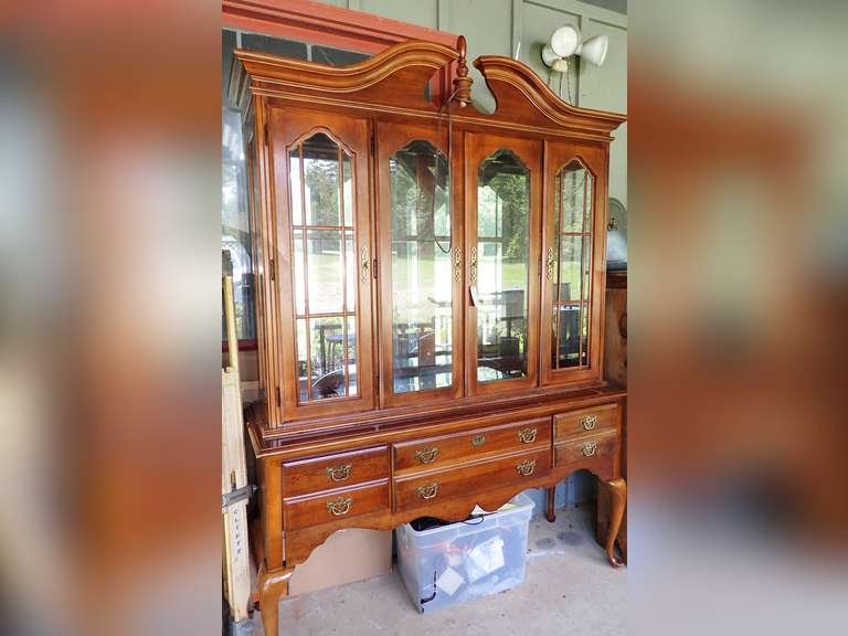 Wood Hutch with Glass Doors and Storage Drawers - Lighted - 2 Separate Pieces image