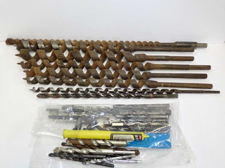 Collection of Large Auger and Standard Drill Bits image