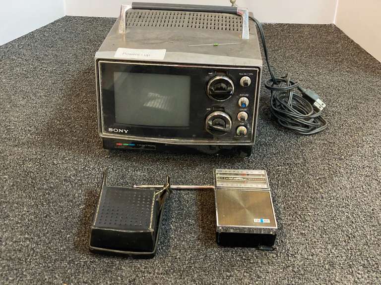 Vintage Sony Trinitron countertop TV, powers up, working condition unknown, also includes a Motorola transistor radio, working condition unknown, see pictures for details. image