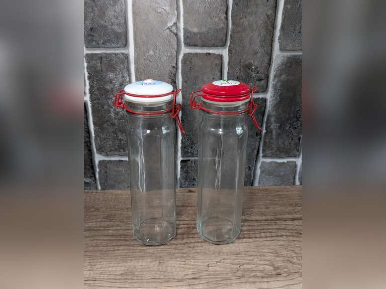 PAIR OF HOLIDAY THEME BAIL LID KITCHEN CANISTERS image