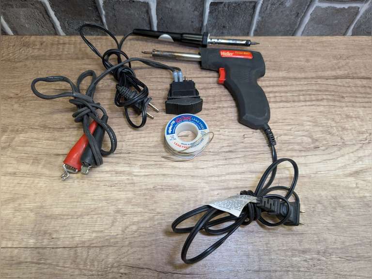 SOLDERING IRONS, SOLDER, AND 12-VOLT ALLIGATOR CLIP SWITCH image