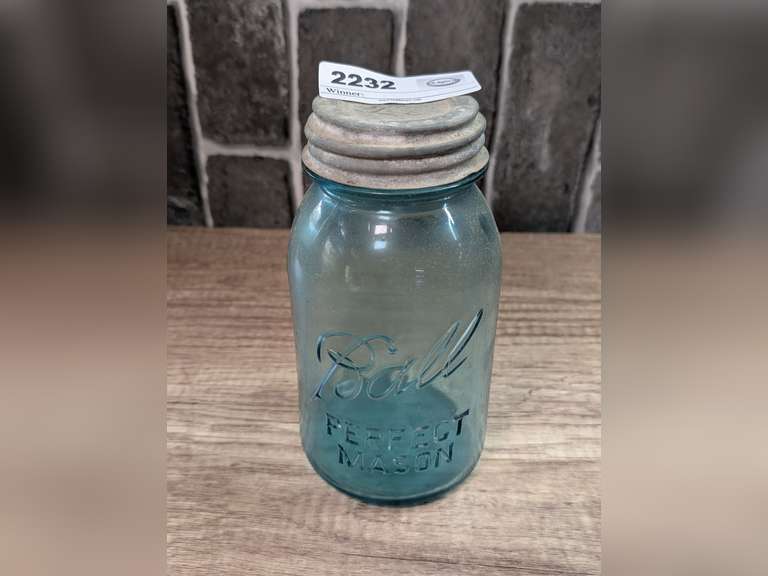 ANTIQUE BLUE GLASS BALL PERFECT MASON JAR image