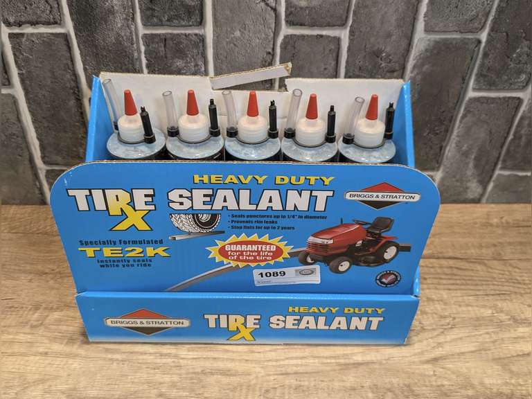 FIVE BRIGGS & STRATTON HEAVY DUTY TIRE SEALANT TUBES PLUS RETAIL DISPLAY BOX image