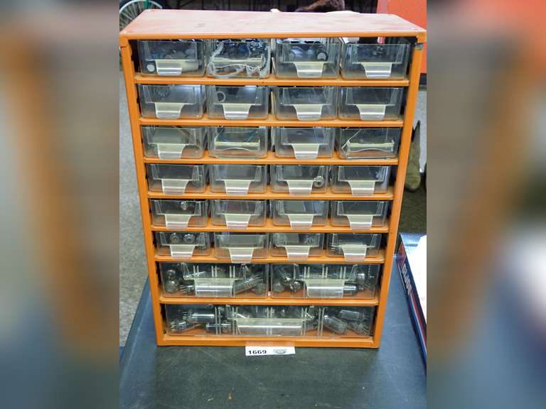 Raaco Orange Storage Cabinet with Vintage Radio & TV Tubes image