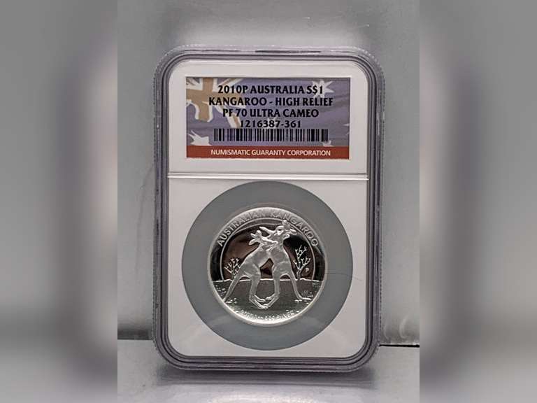 2010P AUSTRALIA ONE DOLLAR KANGAROO HIGH RELIEF PF70 ULTRA CAMEO NGC GRADED COIN IN CASE image