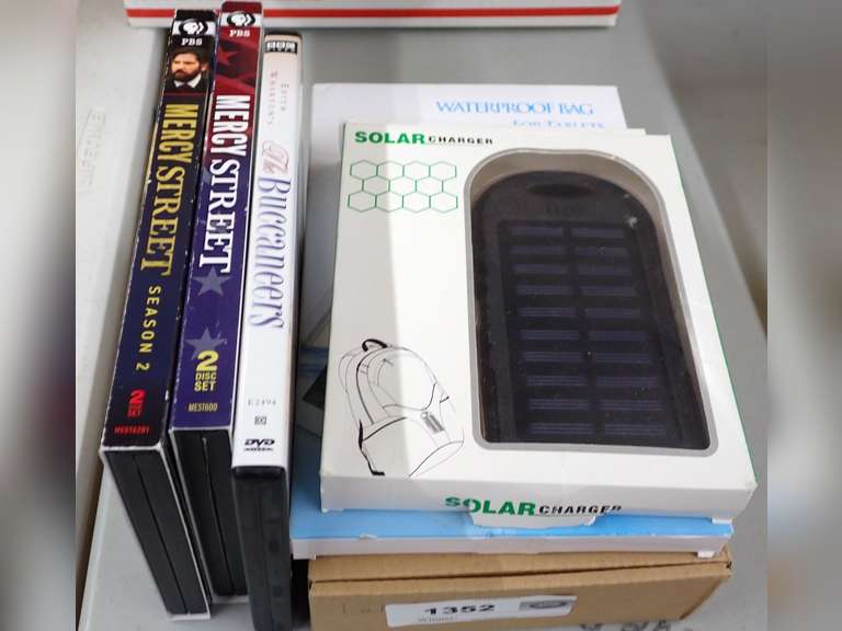 DVDs, Solar Charger, Tablet Case, and Label Clips image