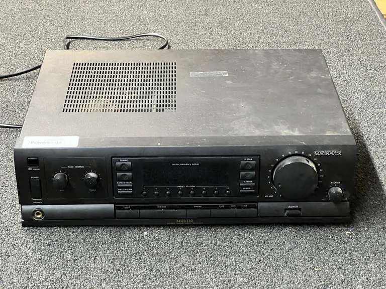 Magnavox MRB 130 stereo audio/video receiver, powers up, working condition unknown, see pictures for details. image