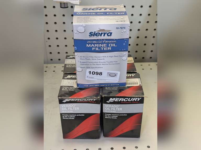 FOUR MERCURY PRECISION PARTS 4-CYLINDER VERADO (35-87776K01) OIL FILTERS PLUS SIERRA 18-7875 OIL FILTER image