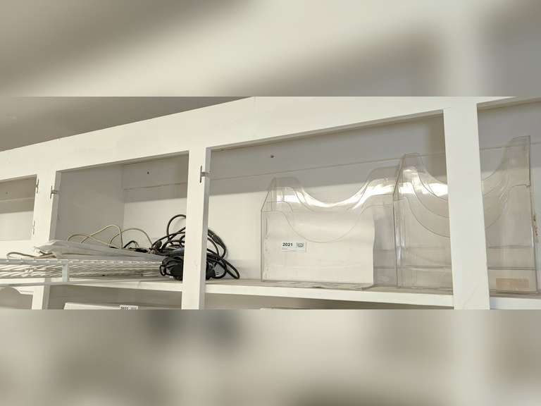ALL ITEMS ON TOP SHELF MARKED 2021 INCLUDING FILE /  BROCHURE RACKS, METAL WIRE SHELVING, AND MORE image