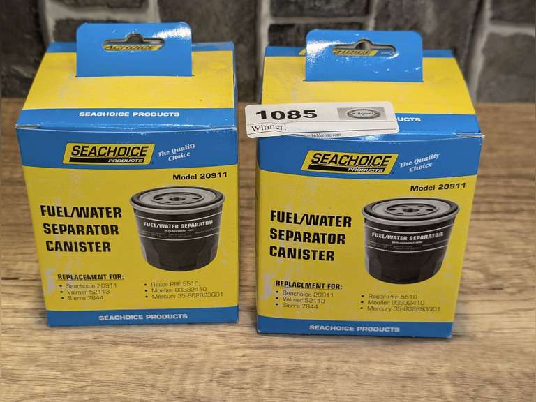 PAIR OF SEACHOICE PRODUCTS MODEL 20911 FUEL/WATER SEPARATOR CANISTERS IN ORIGINAL BOXES image