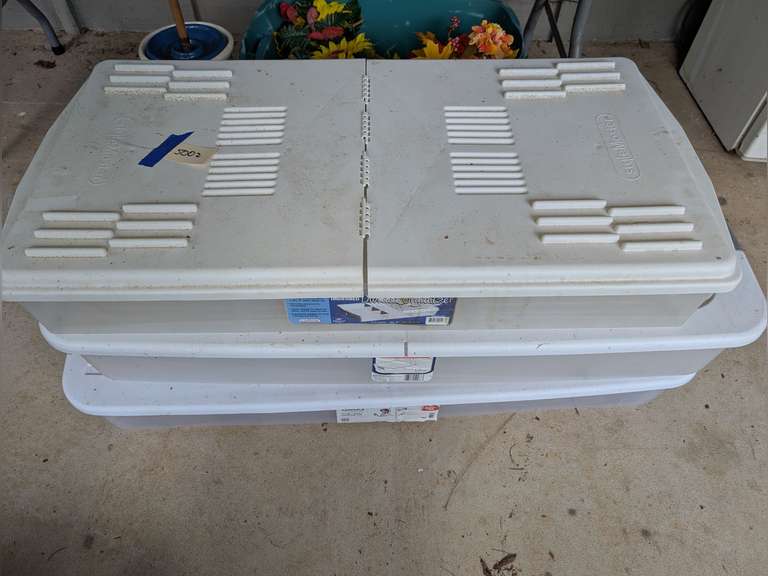 THREE UNDER BED STYLE STORAGE TUBS, ONE WITH CASTERS image