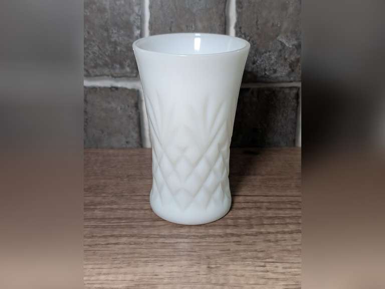 EIGHT OZ FLAT TUMBLER FROM THE PRESCUT PINEAPPLE MILK GLASS COLLECTION BY ANCHOR HOCKING image