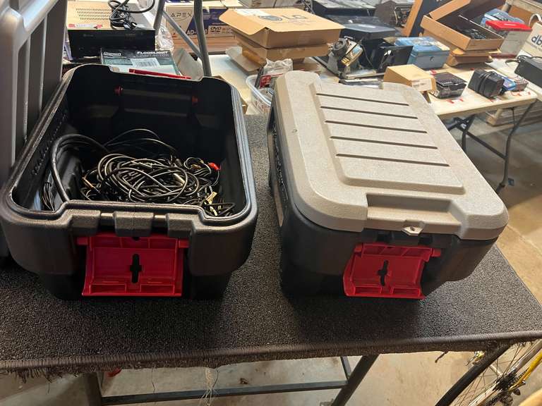 Two tubs of assorted power cords, and more. See pictures for details. image