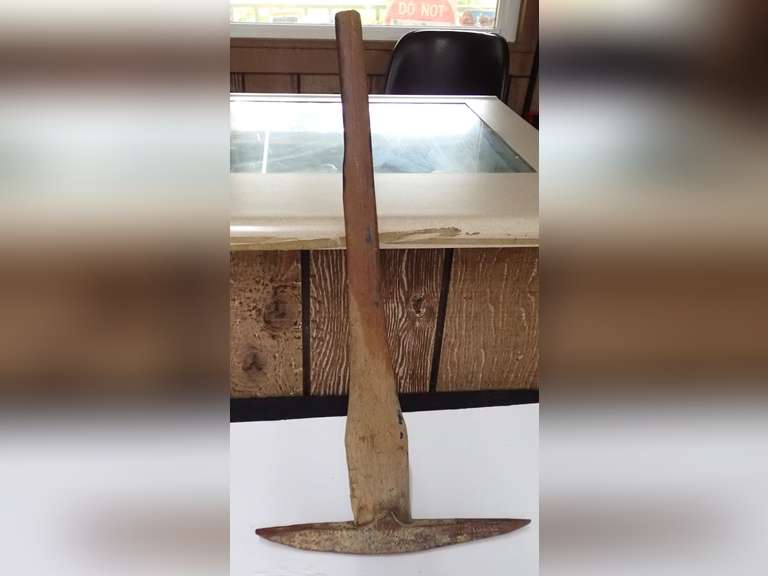 Antique Rock Pick Hammer with Wooden Handle image