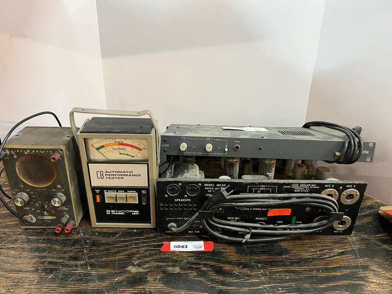 Symetrix A-220 Stereo Power Amplifier, does not power up, working condition unknown, also includes a Sencore CB automatic performance tester, working condition unknown, and vintage Heathkit IT-12 Signal Tracer, working condition unknown, see pictures for details. image