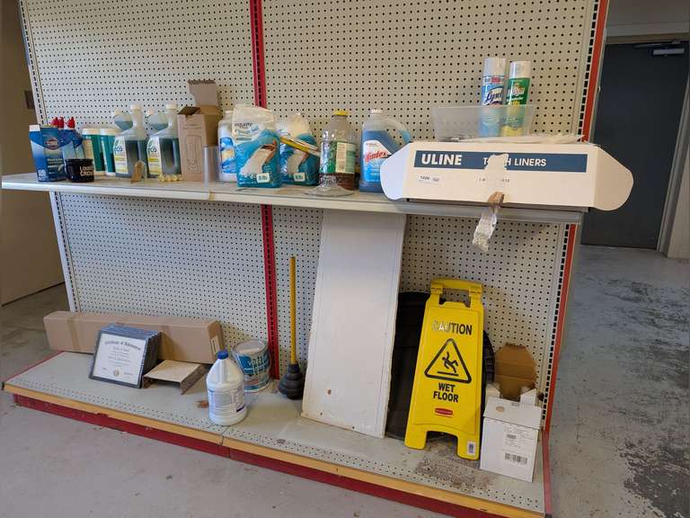 CLEANING SUPPLIES AND MORE ON TWO SHELVES MARKED 1220 image