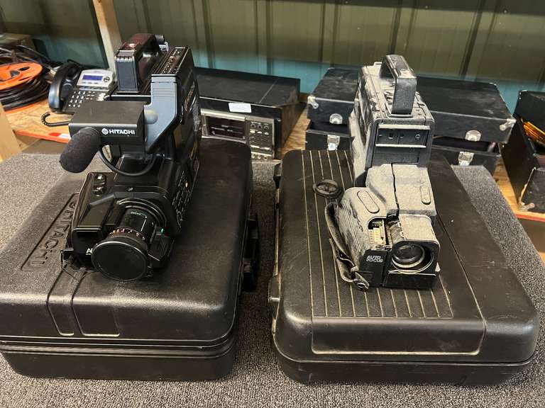 Vintage Hitachi VHS camcorder, comes with storage/carrying box, working condition unknown, also comes with a vintage Sears Roebuck VHS camcorder, working condition unknown, see pictures for details. image