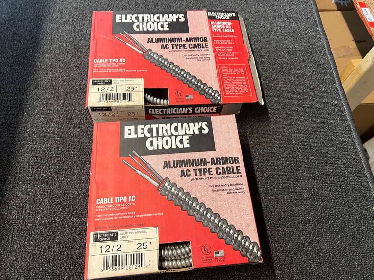 Electricians Choice aluminum-armor AC type cable, two boxes, one may be partial, see pictures for details. image