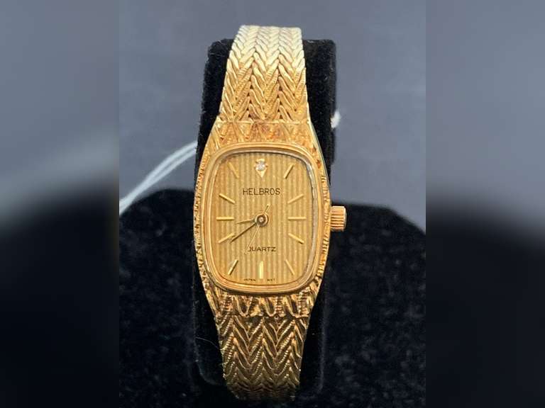 VINTAGE LADIES GOLDTONE HELBROS WATCH WITH DIAMOND ACCENT image