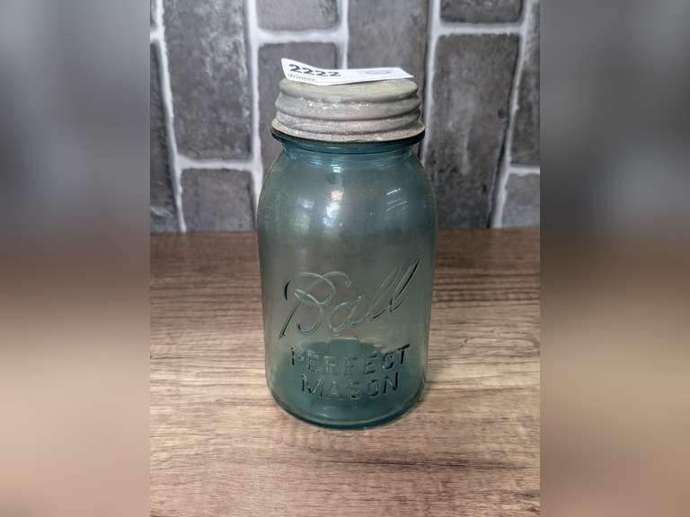 ANTIQUE BLUE GLASS BALL PERFECT MASON JAR image