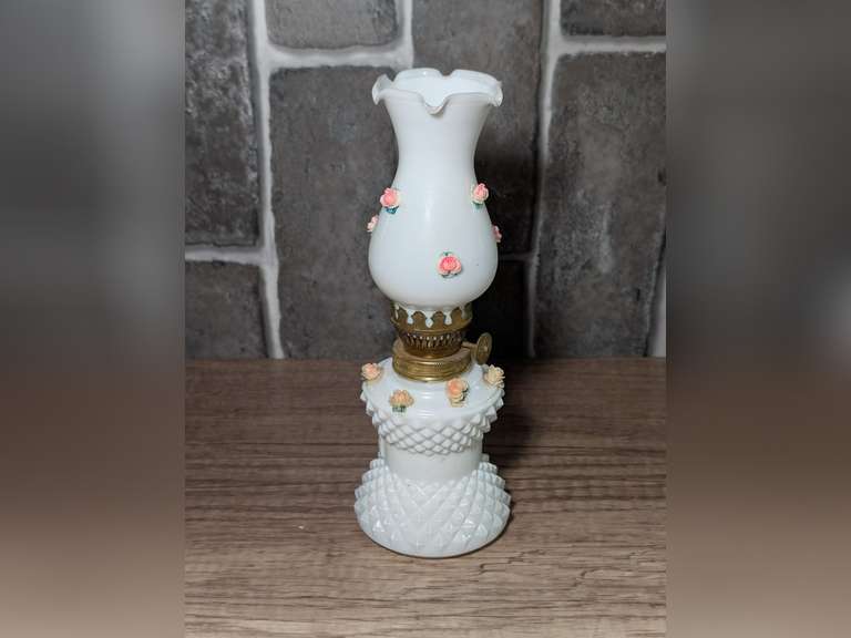 VINTAGE MILK GLASS OIL LAMP image