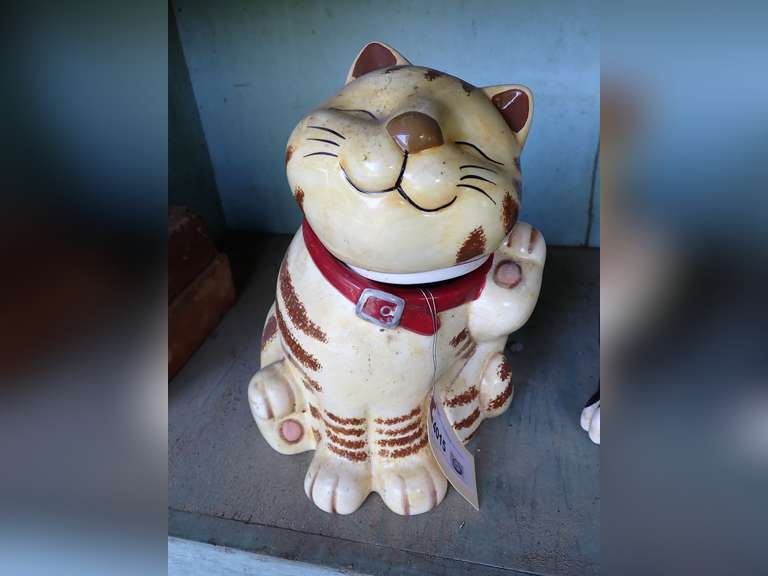 Whimsical Striped Cat Cookie Jar image