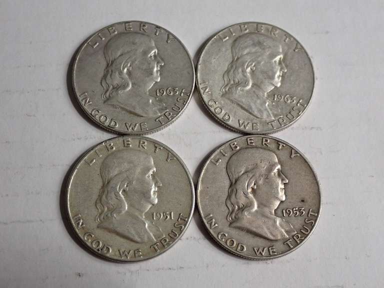 (4) FRANKLIN HALF DOLLAR COINS - 90% SILVER image