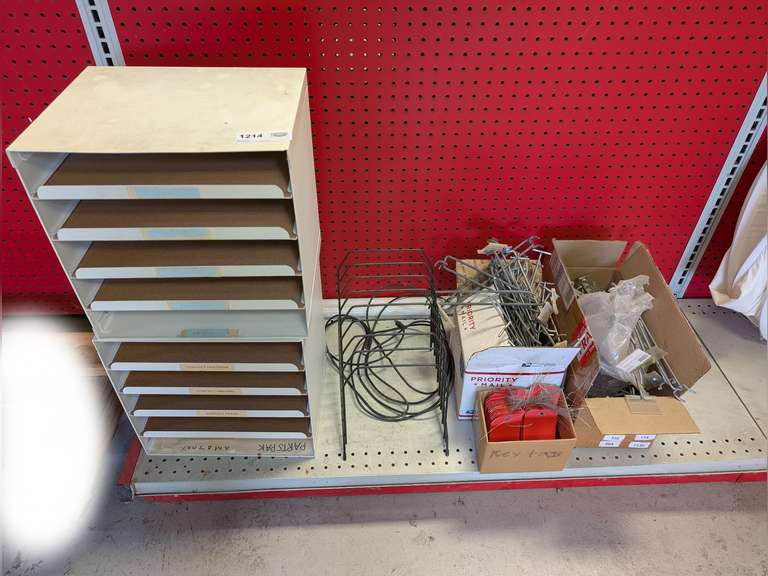 METAL COUNTERTOP CABINETS, FILE HOLDER, PEGBOARD PEGS, AND PRE-WIRED TAGS image