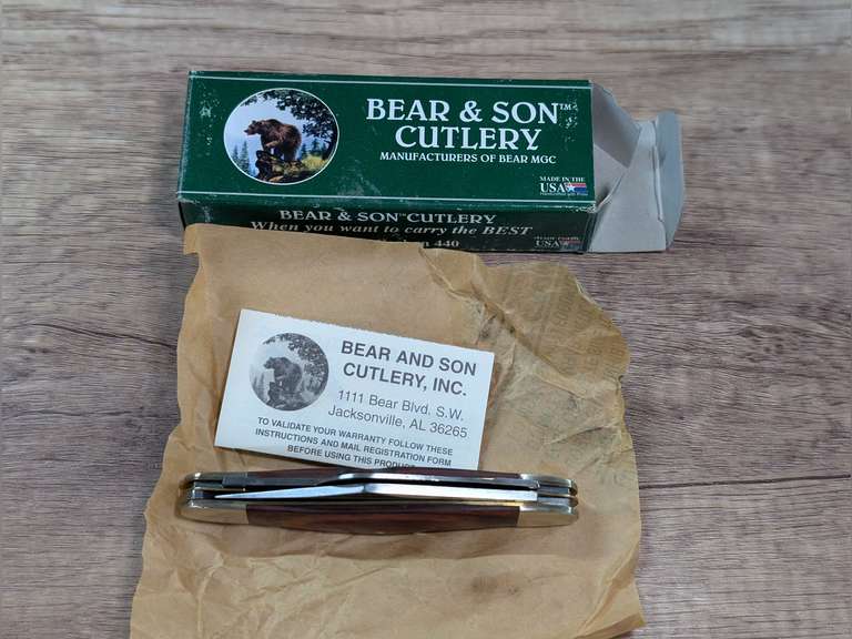 BEAR & SON CUTLERY 247PR 4" ROSEWOOD HANDLE POCKET KNIFE IN ORIGINAL BOX image