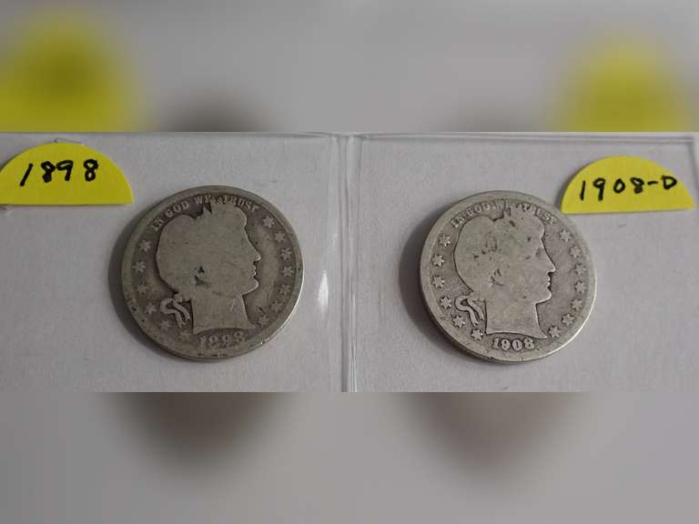 1898 & 1908-D BARBER QUARTERS image