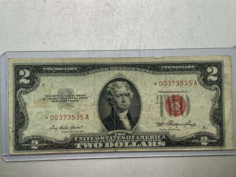 $2 UNITED STATES STAR NOTE 1953 SERIAL NO *00373535A image