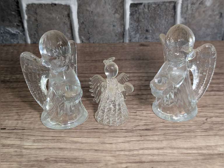 VINTAGE GLASS SMALL ANGEL CANDLE HOLDERS image