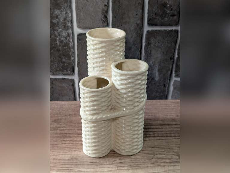VINTAGE PORCELAIN 3 MOUTH VASE, MADE IN JAPAN image
