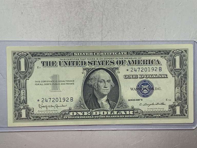 $1 SILVER CERTIFICATE STAR NOTE 1957 B SERIAL NO *24720192B image