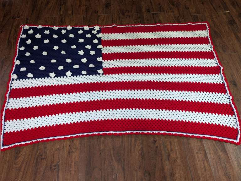 HAND CROCHETED US FLAG THROW image