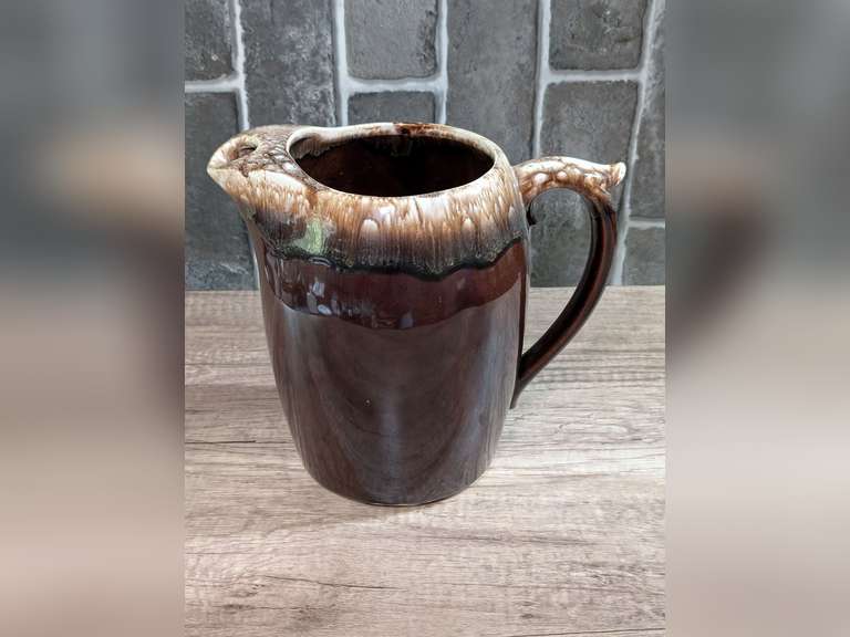 VINTAGE HULL USA DRIP GLAZED POTTERY PITCHER image