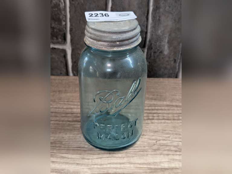 ANTIQUE BLUE GLASS BALL PERFECT MASON JAR image