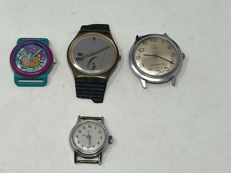 Assorted fashion watches, no bands, four pieces to include Timex, see pictures for details. image