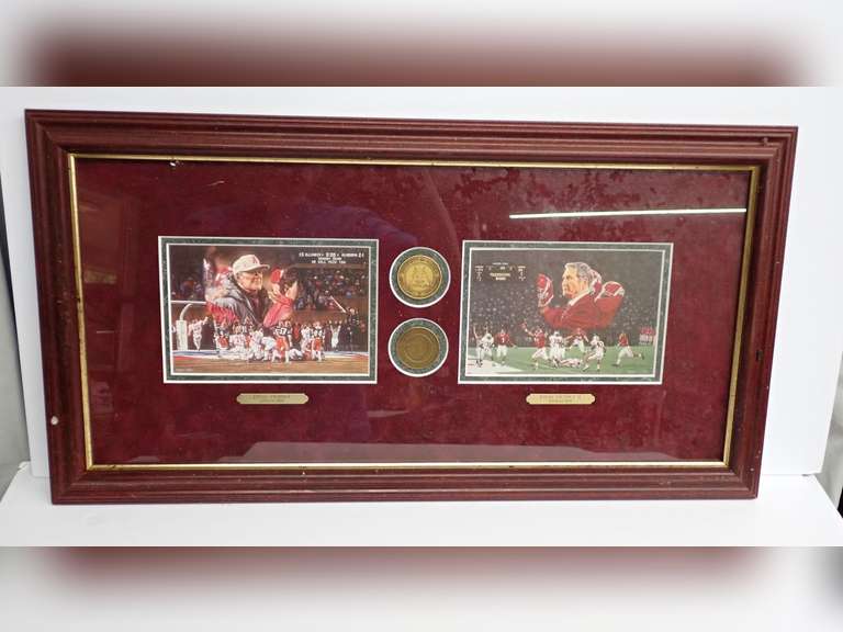 Framed Alabama Crimson Tide Football Memorabilia with Coins image