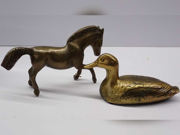 Vintage Brass Horse and Duck Figurines image