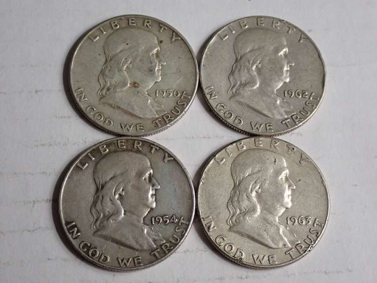 (4) FRANKLIN HALF DOLLAR COINS - 90% SILVER image
