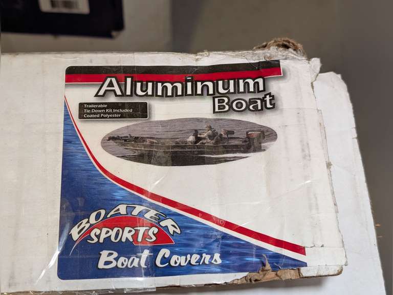 BOATER SPORTS BOAT COVER IN ORIGINAL BOX, BX18-GR GRAY WIDE TRANSOM ALUMINUM BASS BOAT 18 FT X 97 IN BEAM image