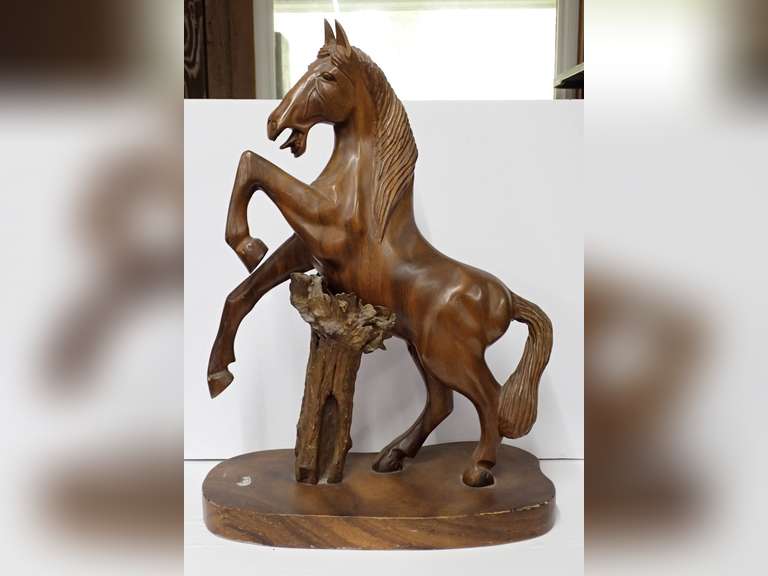 Large Hand Carved Wooden Horse Sculpture - See photos for size image