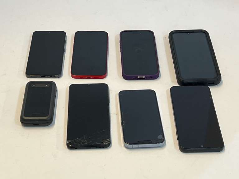 Assorted cell phones, some with cracked screens, tub is not included, see pictures for details. image