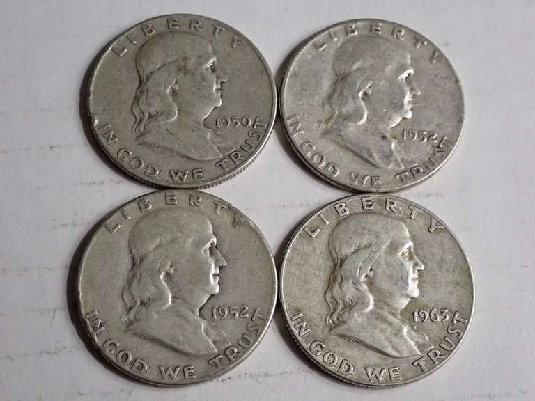(4) FRANKLIN HALF DOLLAR COINS - 90% SILVER image