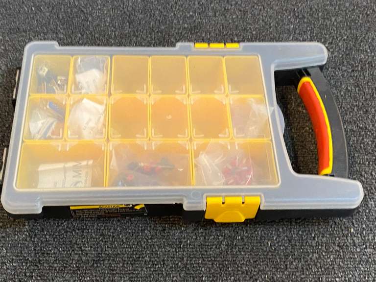 Organizer container with content of small electronic parts, see pictures for details. image