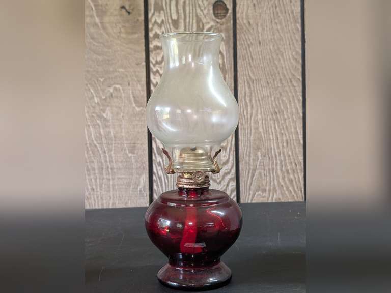 VINTAGE DEEP RED GLASS BODY OIL LAMP image